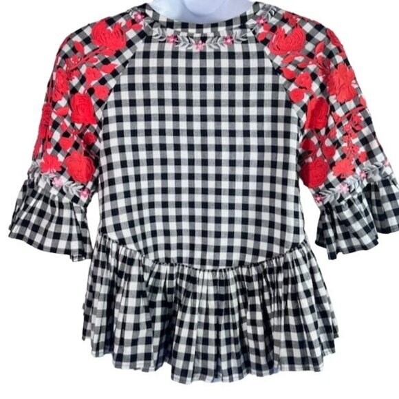 Anthroplogie Pankaj & Nidhi Gingham Swing Tunic Checkered Peplum Top Size S - Picture 4 of 11